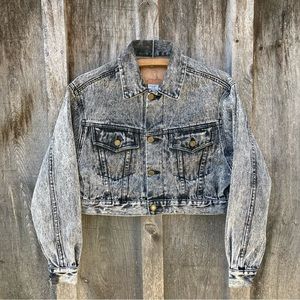 -VINTAGE ACID WASH CROPPED JEAN JACKET-
